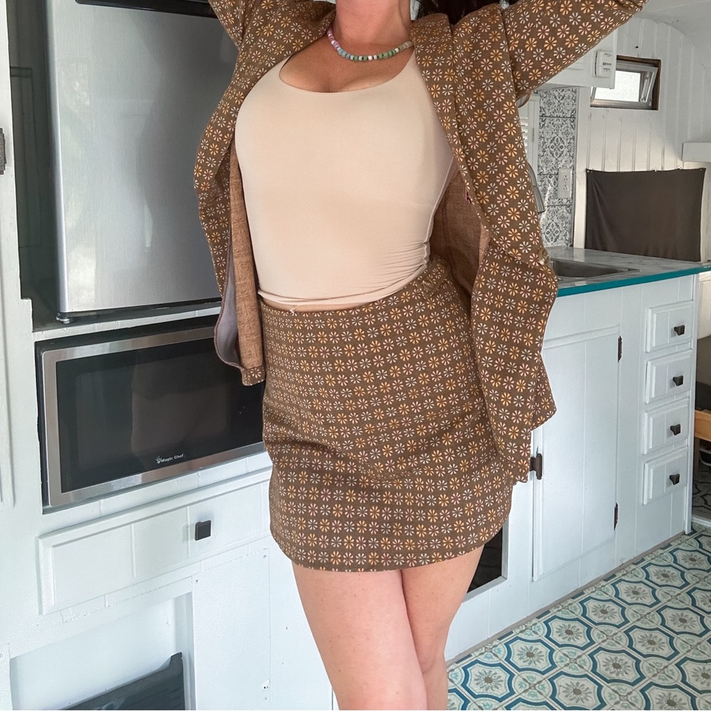Altar’d state brown and tan vintage 70s style skort and blazer set